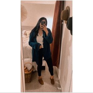 Free People Be Around Blue Cardigan Knit Fringe Trim Small Silk Blend